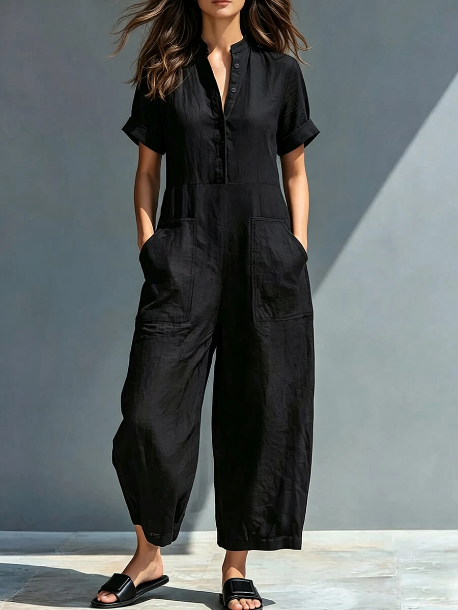 Glimmora Women's Solid Color Casual Daily Wear Jumpsuit - Black - View 1