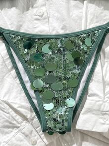 Zestiva Women's Solid Color Sequin 2-Piece Sexy Bikini Set For Beach, Vacation And Party - Mint Green - View 10