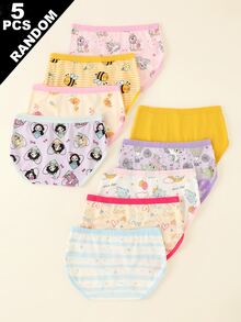 SHEIN (5 Random) Girls' Simple Fashion All-Over Print Cartoon Heart Rabbit Pattern Triangle Panties, Young Girl' Underwear - Multicolor - View 2