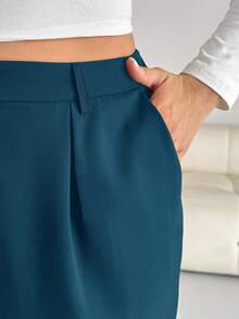 SHEIN Essnce Plus Size Casual Versatile Solid Color Pants - Blue - View 5