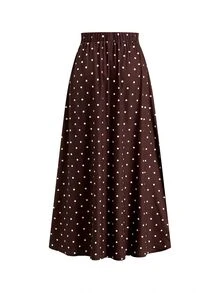 SHEIN Clasi Women's Polka Dot Bell Sleeve Top And Skirt Fashion Set - Mocha Brown - View 8