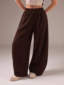 Vivamere Women's Solid Color Casual Versatile Daily Sweatpants - Coffee Brown - View 8