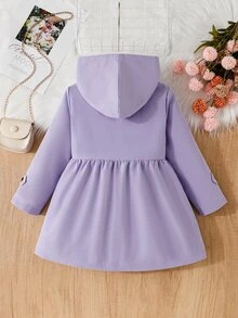 SHEIN Elladie kids 女童冬季外套，淺紫色，保暖內裡，連帽，雙排扣，時尚夾克，適合日常休閒可愛穿搭 - 紫色 - 查看 2
