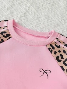 SHEIN 2件組 青少年女孩休閒長袖衛衣與側邊蝴蝶結羅紋針織長褲套裝 - 棕色 - 查看 6