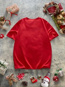 AXEPEAK Men's Christmas Print Short Sleeve T-Shirt - Red - View 2