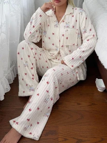 Dazy Plus Plus Size 2pcs/Set Thermal Lined Thickened Cute Long Pants Home Wear Pajama Set For Autumn/Winter - Apricot - View 5