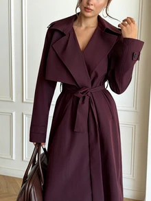 Aloruh Women's Fashion Commuter Belted Trench Coat Jacket,New Fall Styles - Purple - View 5