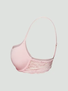 SHAPORA 1 buah Bra Atasan Minimalis Patchwork Renda Merah Muda untuk Wanita - Berwarna merah muda - View 5