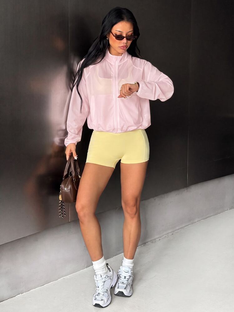 SHEIN Dewbera Women's Minimalist Mesh Zipper Long Sleeve Sports Jacket - Pink - View 5