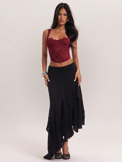 SHEIN BAE New Personalized Eye-Catching Versatile Deconstructed Asymmetrical Hem Elastic Waist Commute Travel Drape Women's Sweater Skirt