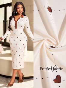 Brilight Sxy Heart Argyle Print Midi Bodycon Dress For Date Brunch Daily Streetwear - Apricot - View 2