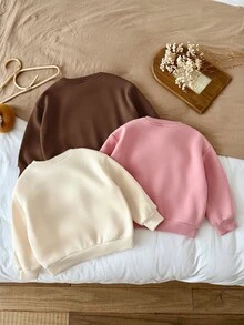 SHEIN LMoss Kids 女童 3 件組 針織純色圓領寬鬆休閒秋冬衛衣套裝 - 彩色 - 查看 2
