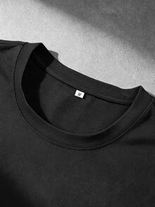 Manfinity EMRG 男士豹紋刺繡黑色短袖T恤 - 黑色 - 查看 5