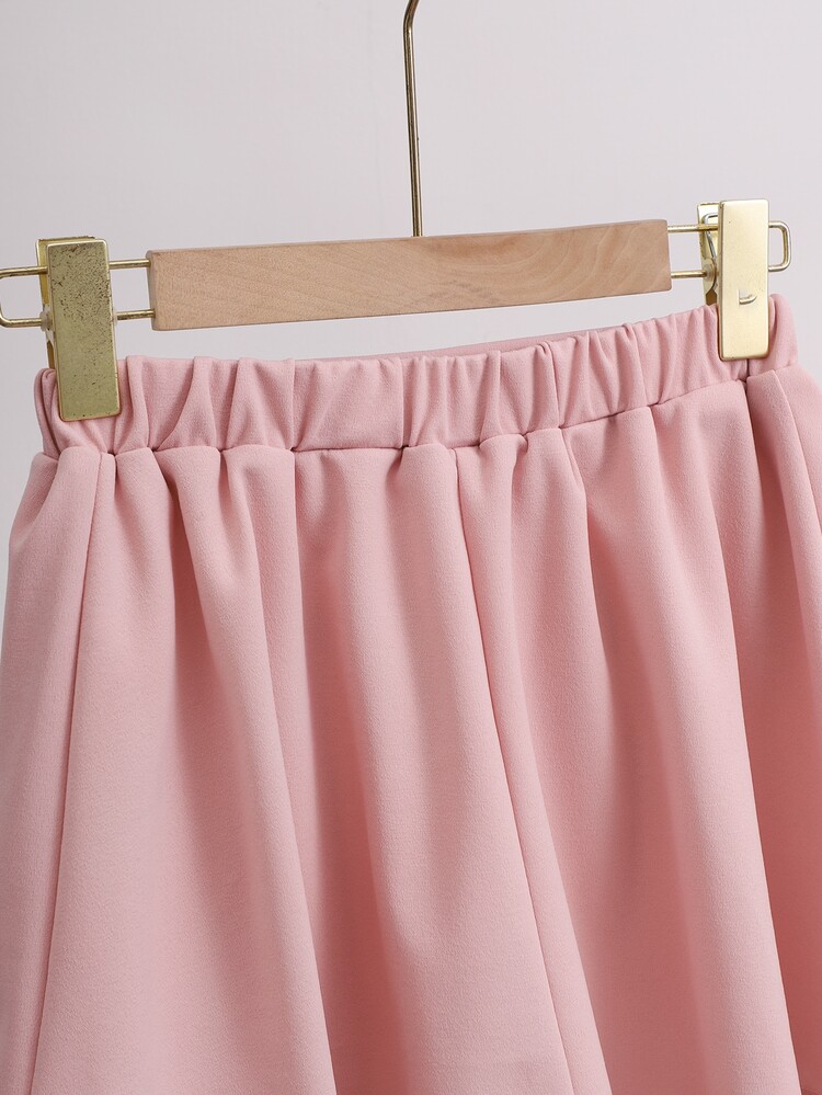 SHEIN Tween Girls Pink Bow Decor Pleated Mini Skirt, Sweet A-Line Pleated Skirt With Elastic Waist, Versatile School Style, Built-In Safety Shorts, Suitable For Daily Campus Wear, All-Season Versatile Item - Pink - View 4