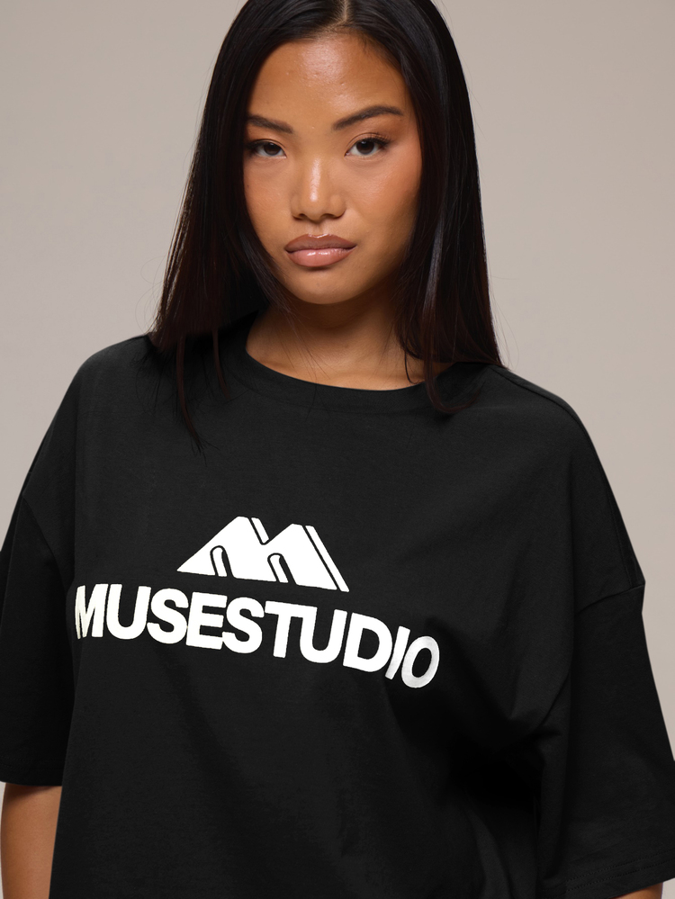 MUSERA Charcoal Graphic Logo Detail Tshirt Winter Casual Day Comfy Outfit Cool Green Women Tshirt - Black - View 5