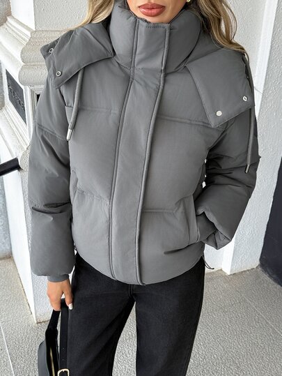 Pariaura American Cargo Style Style Quilted Hooded Padded Coat With Unique Heart Detail On Sleeves, Loose Streetwear Outerwear Top
