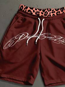 Manfinity Roghcode Men's Leopard Print Patchwork Double Layer Waist Shorts - Red - View 2