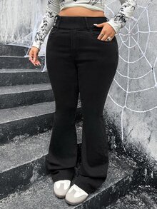 Slaydiva Plus Size Women's Casual Daily Wear Denim Flare Jeans - Black - View 4
