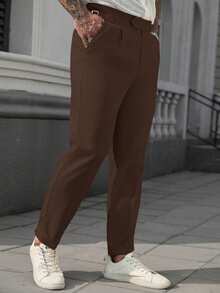 Manfinity Homme Men's Solid Color Casual Daily Travel Suit Pants With Pockets - Coffee Brown - View 5