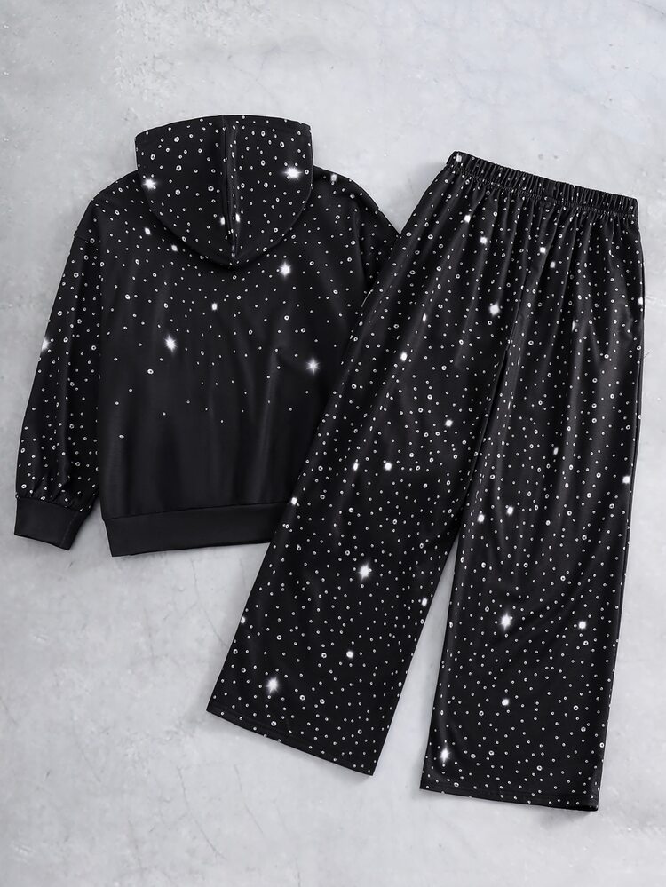 SHEIN 2pcs Tween Boy Casual Kids Minimalist Autumn New Y2K - Style Cool Letter Graphic Loose Hoodie & Straight Leg Pants Set Suitable For Autumn/Winter - Black - View 2