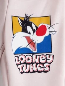 LOONEY TUNES X SHEIN 男嬰卡通印花運動衫與運動長褲套裝 - 杏色 - 查看 8