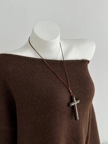 Elamini Women's Brown Casual Versatile Daily Commute Home Wear Fuzzy Asymmetric Neck Sweater 2 Pieces Set - Brown - View 6