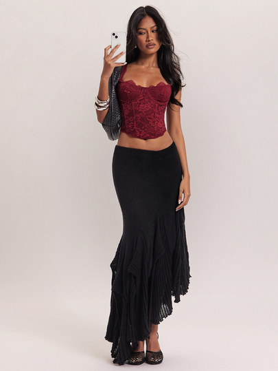 SHEIN BAE New Personalized Eye-Catching Versatile Deconstructed Asymmetrical Hem Elastic Waist Commute Travel Drape Women's Sweater Skirt