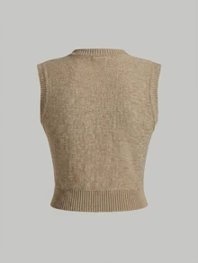 SHEIN MOD Plus Size Letter Print Sleeveless Knit Top - Khaki - View 2