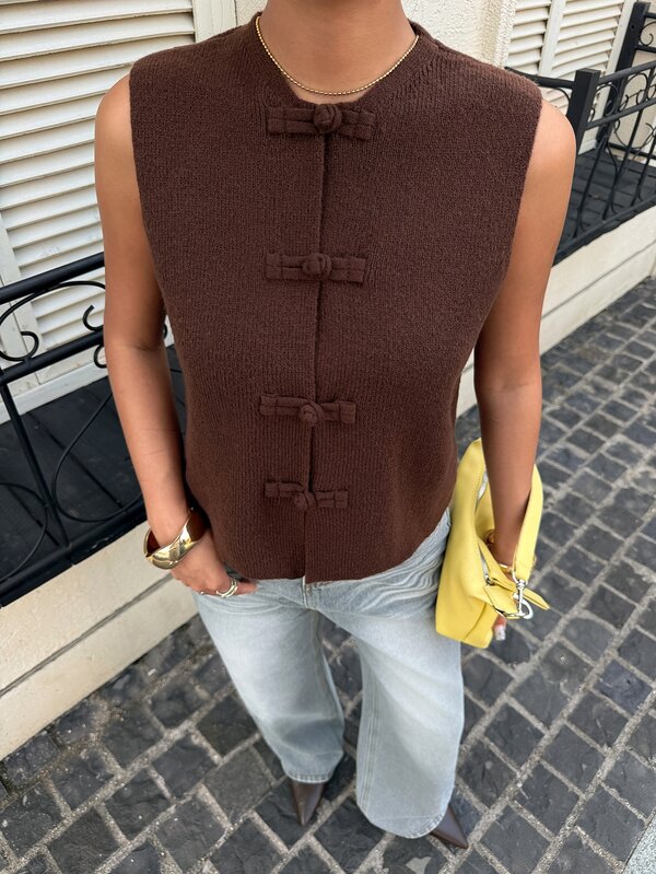 Siren Gaze Women's New Autumn Knitted Vest With Frog Buttons