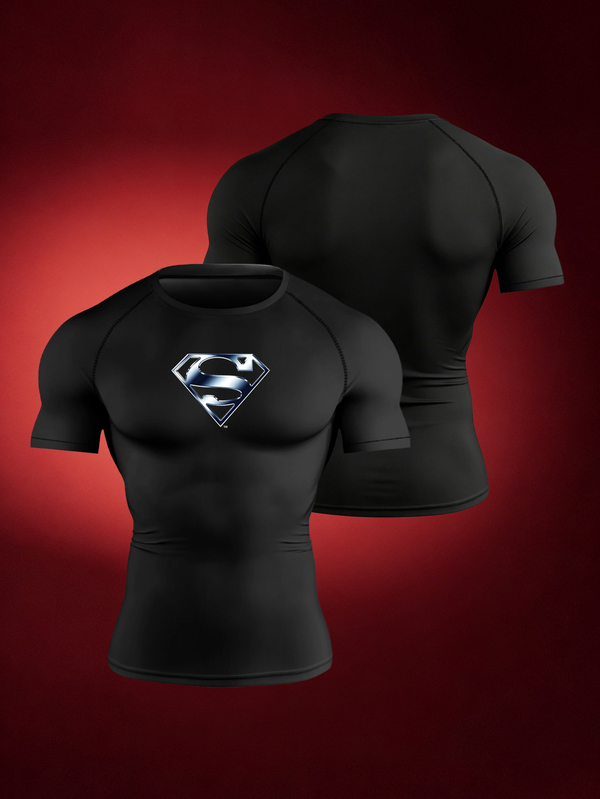 SUPERMAN X SHEIN メンズ レタープリント 半袖 スリムフィット スポーツTシャツ
