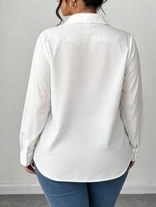 Elenzga Pearl Decorated Minimalist Casual Long Sleeve Versatile Fashion Plus Size Shirt - White - View 2