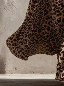 Trelyra Gaun Kasual Longgar Wanita Lengan Panjang Leher V Motif Leopard, Musim Gugur - Khaki - View 4
