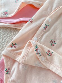 SHEIN 3件組新生兒淺粉色長袖連身衣，0-12個月女嬰柔軟親膚修身內搭連身衣 - 彩色 - 查看 8