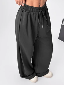 Solflare Plus Size Spring/Summer Versatile Drawstring Sweatpants - Dark Grey - View 8
