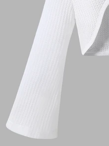 2pcs/Set Tween Girls Autumn New Elegant Cute Knit Waffle Long Sleeve Open Front Top And Woven White Blue And White Cami Dress Casual Holiday Vacation - Baby Blue - View 4