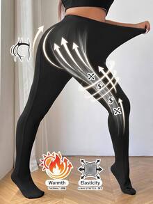 SHEIN CURVE+ Legging Wanita Ukuran Plus Kasual Minimalis Slim Fit dengan Penutup Kaki - Hitam - View 2