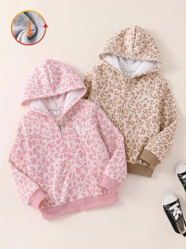 Young Girl The Cheapest Young Girl 2pcs/Set, Girls Hooded Loose Casual Sweatshirt, Vacation Style, Casaul Winter Autumn Comfy Versatile Pink Leopard Black