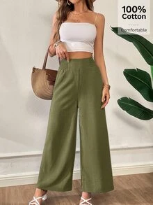 Siren Gaze Women's Solid Color Shirred Waist Wide Leg Loose Long Pants - Army Green - View 7