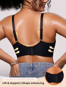 Bareli Dear Plus Size Black Underwire Lace Patchwork Thin Cup Bra, 1pc - Black - View 2