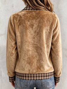 SHEIN Atasan Musim Gugur/Dingin, Pakaian Kasual Elegan untuk Jalan-jalan, Bersosialisasi, Perjalanan, Sweatshirt Harian Motif Kotak-kotak Patchwork yang Serasi untuk Liburan - MultiWarna - View 2