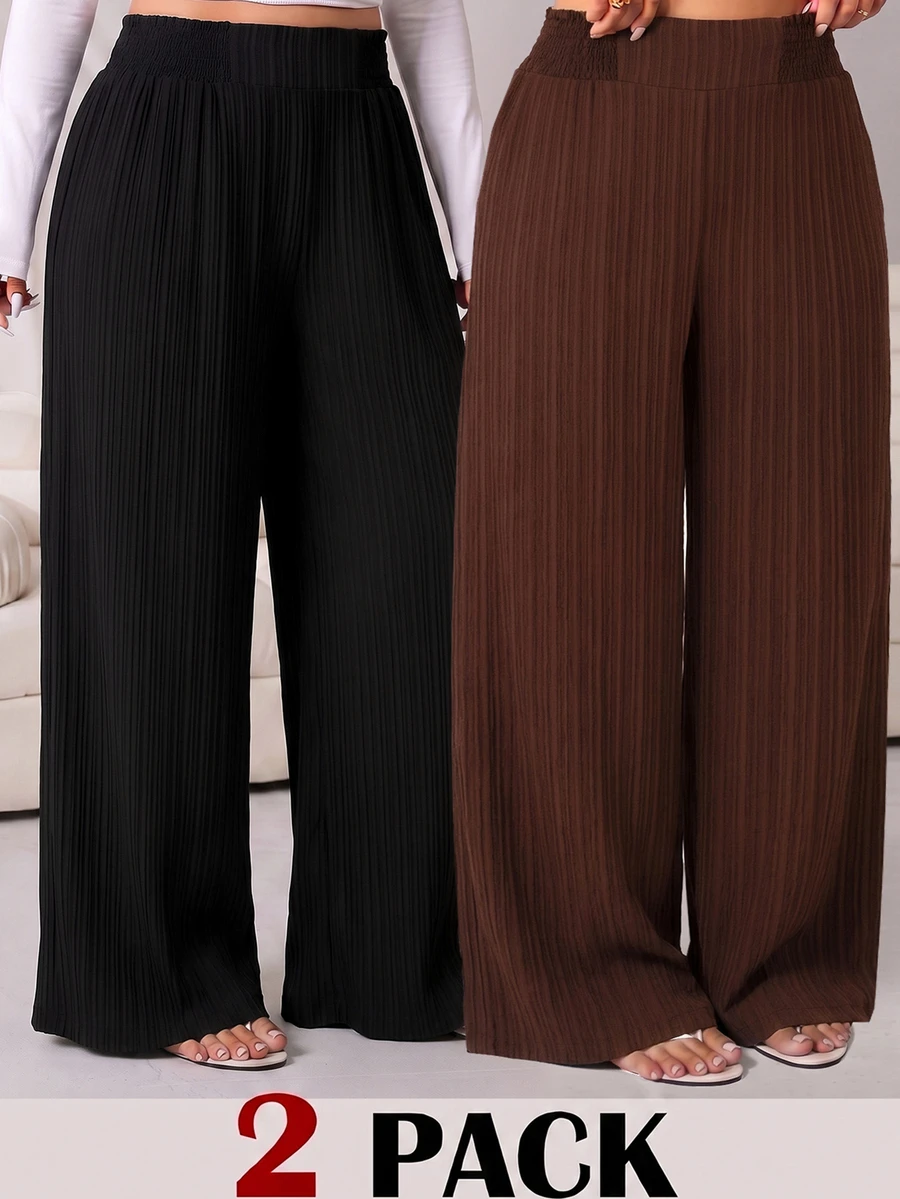 Solflare 2pcs Plus Size Casual Textured Pocket Loose Pants - Multicolor - View 1