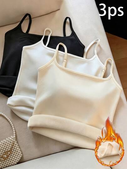 Franclia Elegant Commute Back To School Season 3-Piece Set Camisole Tank Top Spring/Summer And Autumn/Winter Outfit For Outings, Holidays, Sports, White, Black, Khaki Women's Innerwear Tank Top