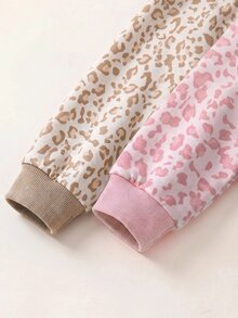 Young Girl 最平價女童 2件組 連帽寬鬆休閒衛衣 度假風 秋冬舒適百搭 粉色豹紋黑色 - 彩色 - 查看 4