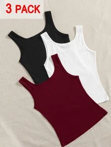 Solflare Spring/Summer Clothing Multi-Color White+Black+Blue 3-Color Fitted Plus Size Long Tank Top - Multicolor - View 1