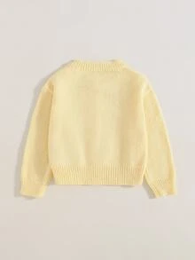 SHEIN 女童秋冬時尚手工蝴蝶結針織長袖開襟毛衣 - 黃色 - 查看 2