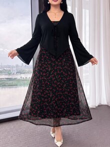 Feyla Bộ 2 món váy dây mảnh in hoa size lớn kèm áo cardigan tay dài - Nhiều màu - Xem 6