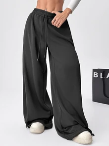 Solflare Plus Size Spring/Summer Versatile Drawstring Sweatpants - Dark Grey - View 7