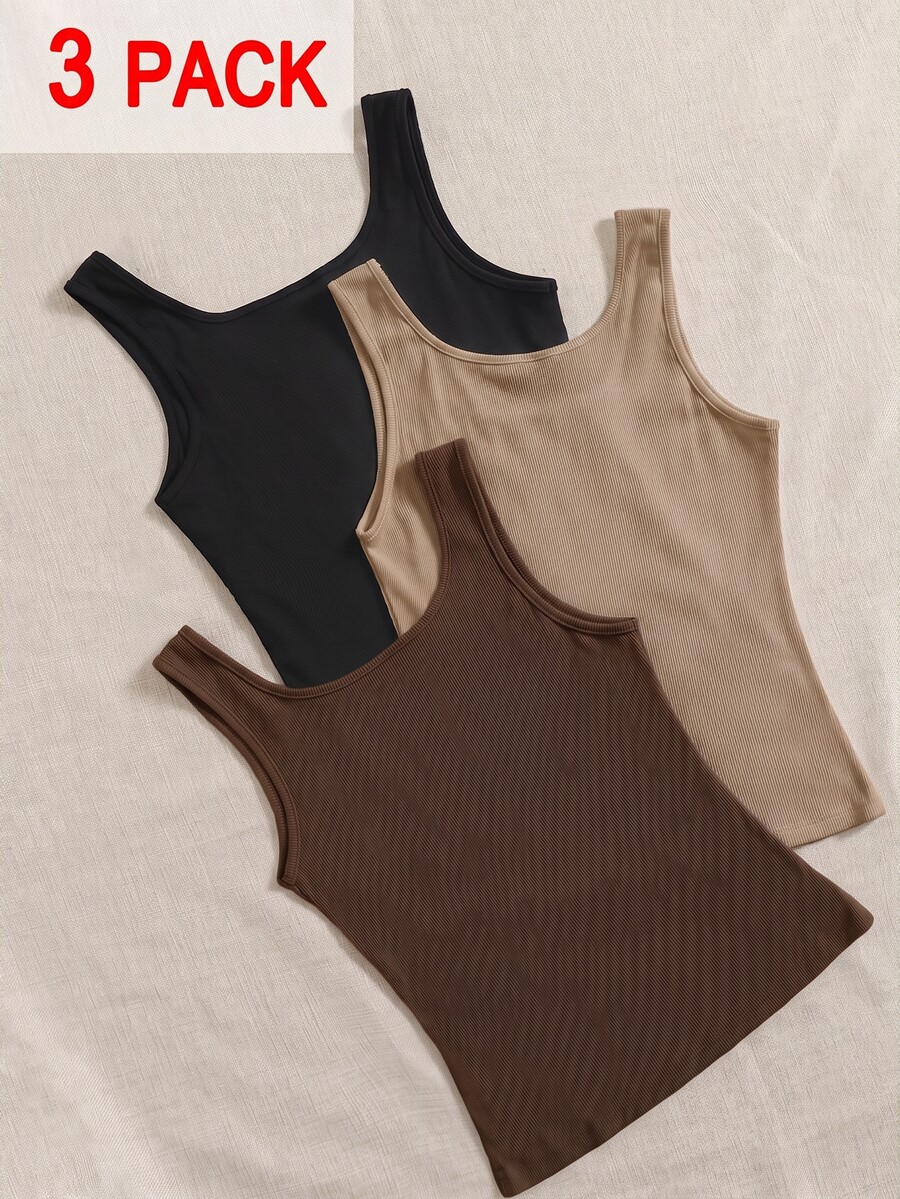 Solflare Spring/Summer Clothing Multi-Color White+Black+Blue 3-Color Fitted Plus Size Long Tank Top - Multicolor - View 1