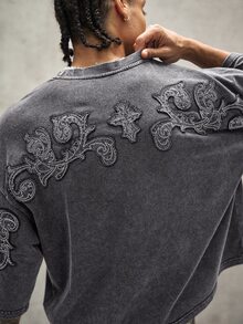 PAVTROS Men's Vintage Street Embroidery T-Shirt For Daily Wear - Dark Grey - View 3