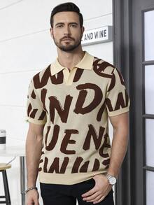 Manfinity Homme Men's Letter Print Short Sleeve Casual Knit Top - Multicolor - View 6